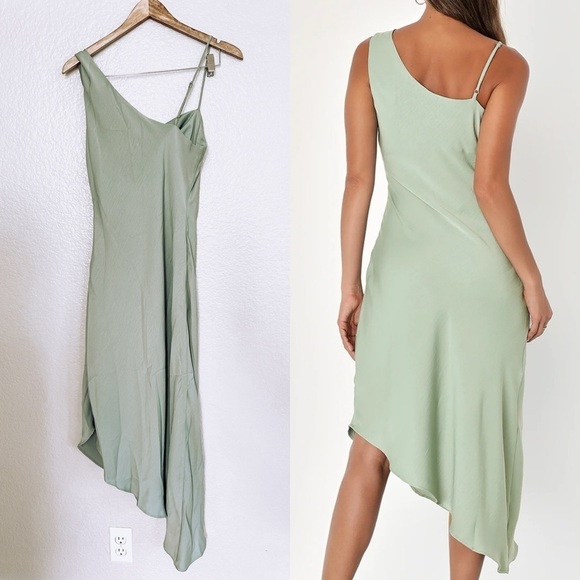 Instant Impression Sage Green Asymmetrical Midi Dress - Picture 3 of 8